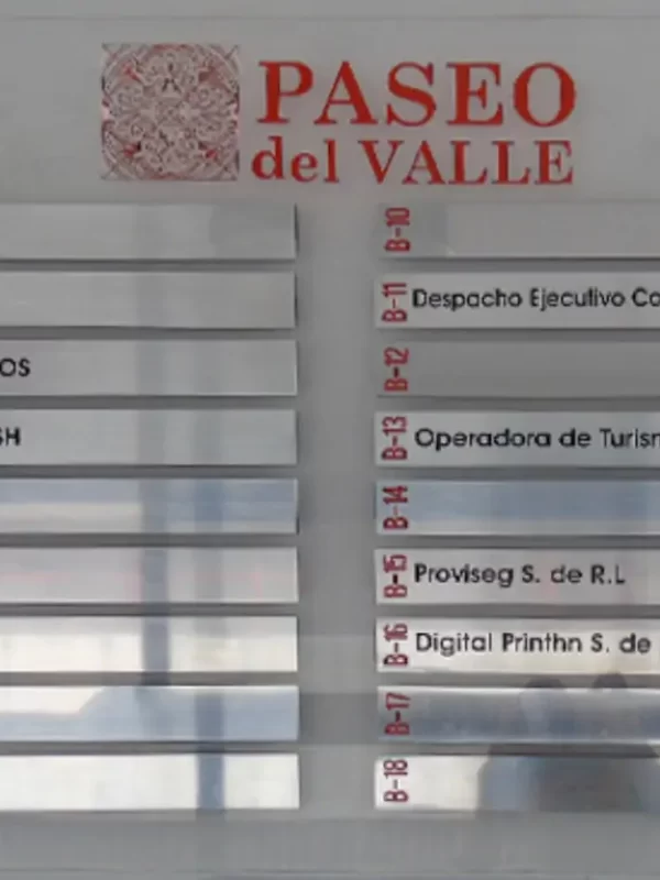 Placas de metacrilato rotuladas para directorio de empresas